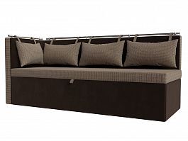 Кухонный диван Метро с углом левый (основа рогожка Корфу 03, компаньон микровельвет коричневый) - Фото предпросмотра