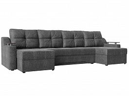 П-образный диван Сенатор (полностью рогожка серая) - Фото предпросмотра