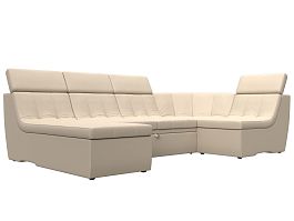 П-образный модульный диван Холидей Люкс (полностью экокожа бежевая) - Фото предпросмотра
