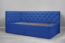 Кровать «Порше», каретная стяжка с доп. спальным местом, синяя - Фото предпросмотра