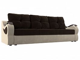 Прямой диван Меркурий еврокнижка (основа микровельвет коричневый, компаньон микровельвет бежевый) - Фото предпросмотра