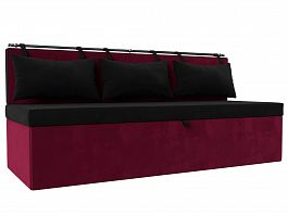Кухонный прямой диван Метро (основа микровельвет черный, компаньон микровельвет бордовый) - Фото предпросмотра