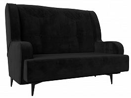 Прямой диван Неаполь 2-х местный (полностью велюр черный) - Фото предпросмотра