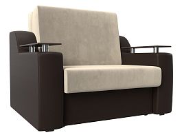 Прямой диван аккордеон Сенатор 120 (основа микровельвет бежевый, компаньон экокожа коричневая) - Фото предпросмотра
