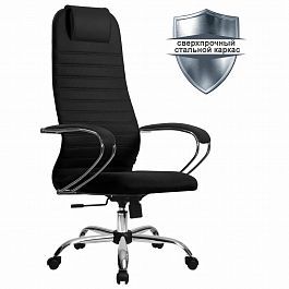 Кресло офисное МЕТТА "SU-B-10" хром, ткань-сетка, сиденье и спинка мягкие, черное - Фото предпросмотра