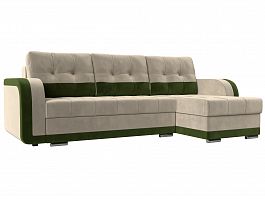 Угловой диван Марсель правый (основа микровельвет бежевый, компаньон микровельвет зеленый) - Фото предпросмотра