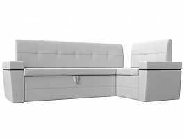Кухонный угловой диван Деметра правый (полностью экокожа белая) - Фото предпросмотра