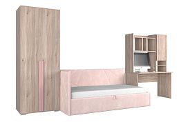 Комплект детской мебели Лайк К14 КД14Лайк.2201 дуб мария/роуз/нежно-розовый (велюр) - Фото предпросмотра