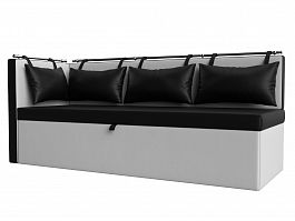 Кухонный диван Метро с углом левый (основа экокожа черная, компаньон экокожа белая) - Фото предпросмотра