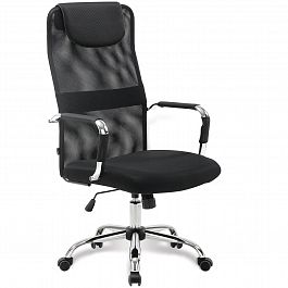 Кресло офисное BRABIX "Fit EX-514", с подголовником, хром, черное, 531949 - Фото предпросмотра