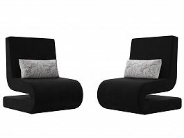 Кресло Волна (полностью микровельвет черный, подушки велюр серый с узором) - Фото предпросмотра