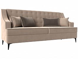 Прямой диван Марк (полностью велюр бежевый, кант велюр коричневый, подушки велюр БЕЖ/КОР) - Фото предпросмотра