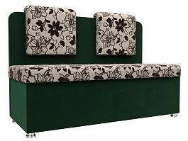 Кухонный прямой диван Маккон 2-х местный цветы\зеленый, рогожка\велюр - Фото предпросмотра