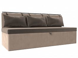 Кухонный прямой диван Метро (основа велюр коричневый, компаньон велюр бежевый) - Фото предпросмотра