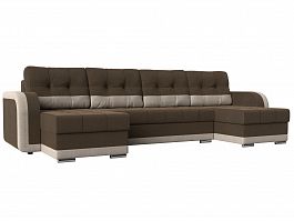 П-образный диван Марсель (основа рогожка коричневая, компаньон рогожка бежевая) - Фото предпросмотра