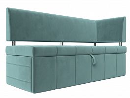 Кухонный прямой диван Стоун с углом правый (полностью Велюр бирюзовый) - Фото предпросмотра