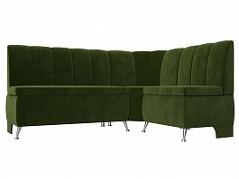 Кухонный угловой диван Кантри правый (полностью микровельвет зеленый) - Фото предпросмотра