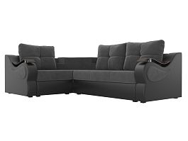 Угловой диван Митчелл левый (основа велюр серый, компаньон экокожа черная) - Фото предпросмотра