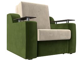 Кресло-кровать Сенатор 80 (основа микровельвет бежевый, компаньон микровельвет зеленый) - Фото предпросмотра