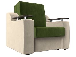 Кресло-кровать Сенатор 80 (основа микровельвет зеленый, компаньон микровельвет бежевый) - Фото предпросмотра