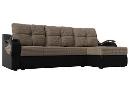 Угловой диван Меркурий правый (основа рогожка Корфу 03, компаньон экокожа черная) - Фото предпросмотра