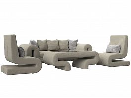 Волна набор 2 - диван, стол, 2 кресла (полностью рогожка корфу 02) - Фото предпросмотра