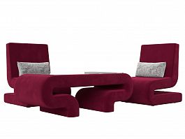 Волна набор 3 - стол, 2 кресла (полностью микровельвет бордовый) - Фото предпросмотра