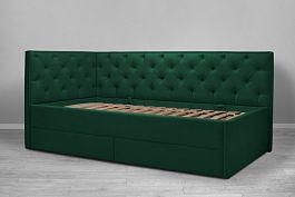 Кровать «Порше», каретная стяжка с доп. спальным местом, зеленая - Фото предпросмотра