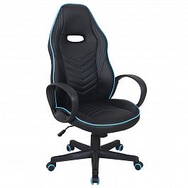Кресло компьютерное BRABIX "Flame GM-004", экокожа, черное/голубое, 532498 - Фото предпросмотра