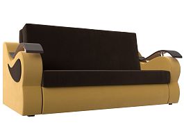 Прямой диван Меркурий 140 (основа микровельвет коричневый, компаньон микровельвет желтый) - Фото предпросмотра