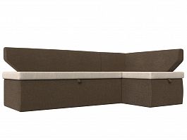 Кухонный угловой диван Омура правый (основа рогожка бежевая, компаньон рогожка коричневая) - Фото предпросмотра