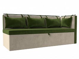 Кухонный диван Метро с углом правый (основа микровельвет зеленый, компаньон микровельвет бежевый) - Фото предпросмотра