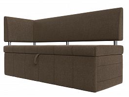 Кухонный прямой диван Стоун с углом левый (полностью рогожка коричневая) - Фото предпросмотра