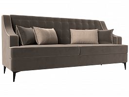 Прямой диван Марк (полностью велюр коричневый, кант велюр бежевый, подушки велюр КОР/БЕЖ) - Фото предпросмотра