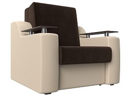 Кресло-кровать Сенатор 80 (основа микровельвет коричневый, компаньон экокожа бежевая) - Фото предпросмотра