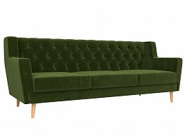 Прямой диван Брайтон 3 Люкс (полностью микровельвет зеленый) - Фото предпросмотра