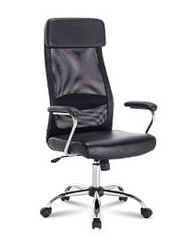 Кресло офисное BRABIX Flight EX-540, хром, экокожа, сетка, черное, 531850 "Кресла для руководителей"  ТК-001857000005 черный - Фото предпросмотра