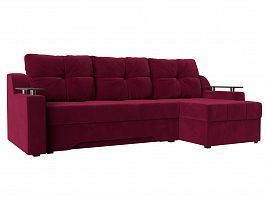 Угловой диван Сенатор правый (полностью микровельвет бордовый) - Фото предпросмотра