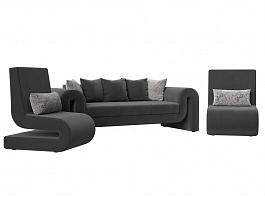 Волна набор 1 - диван, 2 кресла (полностью велюр серый) - Фото предпросмотра