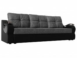 Прямой диван Меркурий еврокнижка (основа рогожка серая, компаньон экокожа черная) - Фото предпросмотра