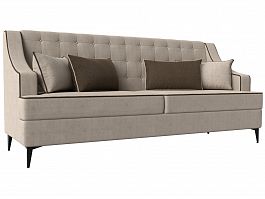 Прямой диван Марк (полностью рогожка бежевая, кант рогожка коричневая, подушки рогожка БЕЖ/КОР) - Фото предпросмотра