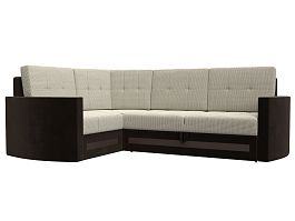 Угловой диван Белла левый (основа рогожка корфу 02, компаньон микровельвет коричневый) - Фото предпросмотра