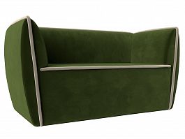 Прямой диван Бергамо 2-х местный (полностью микровельвет зеленый, кант микровельвет бежевый) - Фото предпросмотра