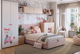 Комплект детской мебели Алина К2 (3740х2140х2100) КД002Алина.2351 дуб мария/белый/нежно-розовый (велюр) - Фото предпросмотра