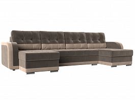 П-образный диван Марсель (основа велюр коричневый, компаньон велюр бежевый) - Фото предпросмотра