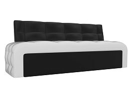 Кухонный прямой диван Люксор (основа экокожа белая, компаньон экокожа черная) - Фото предпросмотра