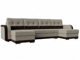 П-образный диван Марсель (основа рогожка Корфу 02, компаньон микровельвет коричневый) - Фото предпросмотра
