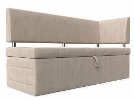 Кухонный прямой диван Стоун с углом правый (полностью рогожка бежевая) - Фото предпросмотра