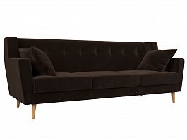 Прямой диван Брайтон 3 (полностью микровельвет коричневый) - Фото предпросмотра