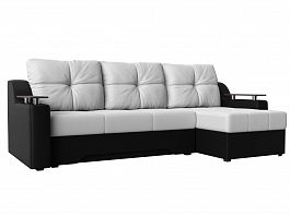 Угловой диван Сенатор правый (основа экокожа белая, компаньон экокожа черная) - Фото предпросмотра